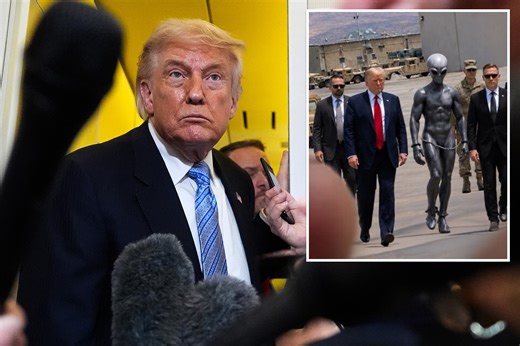 Trump stuns internet with AI photo of himself next to buff alien in chains