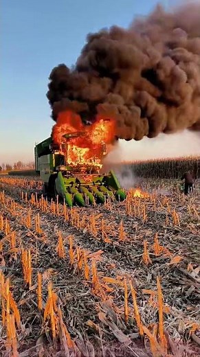 "Harvest Reaper" in Real Life? Combustible Combine Harvester Burns in Cornfield!