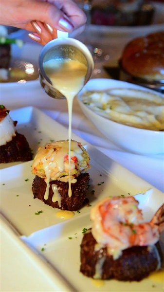 2.2K views · 87 reactions | Savoring perfection in threes! Our Surf and Turf Filet Trio — crowned with a crab cake, scallop, and jumbo shrimp. | Del Frisco's Double Eagle Steakhouse | Facebook