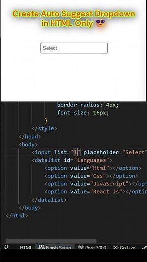 #017 Create Auto Suggest Dropdown in HTML Only 😎 #webdevelopment #html #shorts
