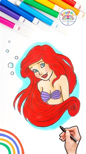 Draw Disney Ariel Princess | Cute Mermaid Wow Drawing 🌈🧜🏻‍♀️ #disney #princess #shorts #girl