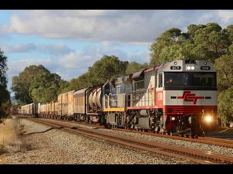 Lennard St, 2 SCT Intermodal freights on a Sunday evening, 7PG1 & 5MP9 both in Herne hill.
