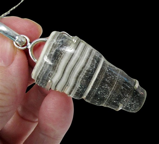 2.75" Zebra Calcite Pendant 925 Sterling Silver • Raw Crystal Stone Black White Banded Calcite Jewelry • 13g - Etsy