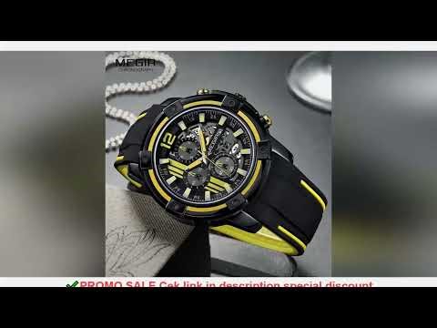 Megir Men's Black Silicone Strap Quartz Watches Chronograph Sports Wristwatch for Man 3atm Waterproo