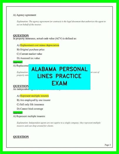ALABAMA PERSONAL LINES PRACTICE EXAM 2026 Complete Practice Questions and Answers | Latest Update.