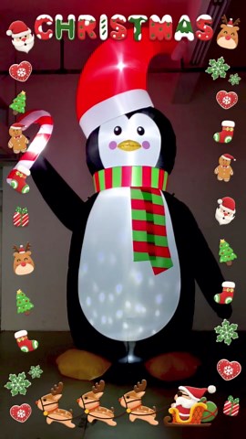 [Flash Light] 12FT Giant Christmas Inflatable Penguin Wear Santa Hat & Scarf Hold Candy Cane Decoration, Christmas Blow Up Penguin Inflatable Built-in LED and Flash Light Xmas Decor