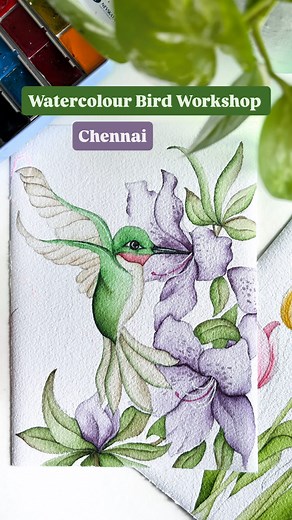 Prasun Balasubramaniam on Instagram: "🕊️BIRDS IN WATERCOLOUR: CHENNAI (HUMMING BIRD)🕊️ * Tools and materials needed for watercolour painting * How to use different tools and materials * Fundamentals of watercolour painting and freehand drawing * Colour combinations in watercolour painting * Different watercolour techniques * How to create depth and texture with watercolour * How to paint different types of birds with watercolour paints * Introduction to watercolor painting and its benefits * F