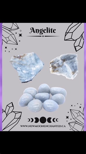 🩵 Angelite is formed from Celestite that has been compressed over millions of years. 🕉️ Throat and Third Eye Chakra 🌎 Peru #crystalsforbeginners #crystalhealing #crystalenergy #crystallove #crystalwitch #crystalproperties | New Moon Enchanted Creations