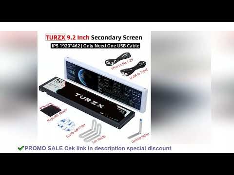 TURZX 9.2 Inch USB Secondary Screen for Computer Chassis 1920*462 IPS LCD Type-C Display CPU RAM GPU