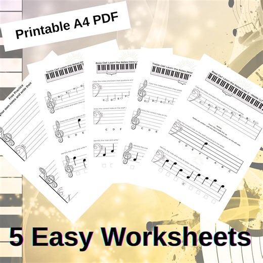 Music Note Reading Practice Kit, 5 Beginner Theory Worksheets, Printable PDF - Etsy New Zealand