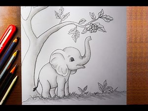 Elephant Drawing/ How to draw Baby Elephant drawing/ Easy Elephant Drawing/ Elephant Scenery drawing