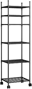 Black Shelving Unit, 42x 32 x 165 cm, 6 Tier Tall Narrow Shelving Unit with Wheels and Anti-Slip Feet, Adjustable Shelving (Black)