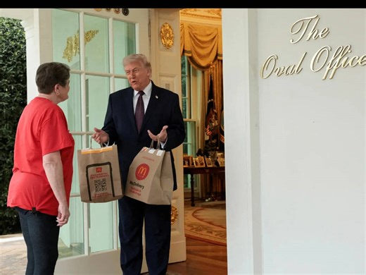 Trump gets McDonalds delivery at Oval Office to on first anniversary of 'no tax on tips' law