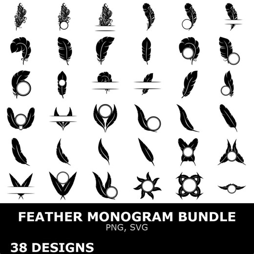 Feather Monogram SVG Bundle, Feather Monogram Clipart, Cutting Files for Cricut - Etsy
