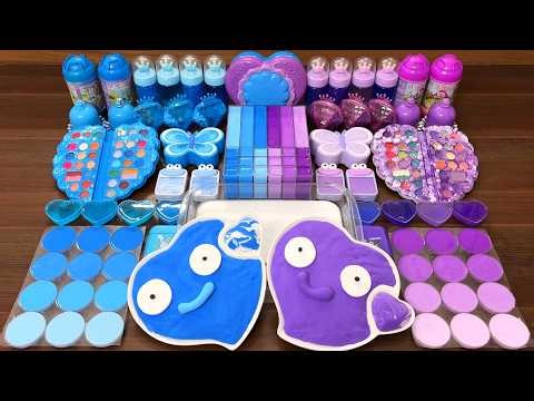 Blue vs Purple Slime Mixing | ASMR Glossy & Random Charms Mix
