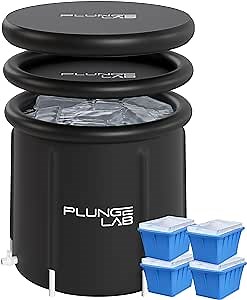 Cold Plunge Tub XL with 4-Pack Large Ice Cube Molds, Portable Ice Bath Tub for Athletes, Indoor Outdoor Recovery, 90 Gallon Capacity, Cold Tub for Ice Baths at Home - Easy Install