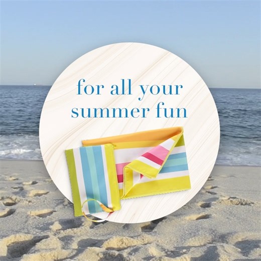 Our oversized, striped Limited-Edition Beach Towel with Carrying Pouch is the perfect companion for all your summer adventures–the beach, stargazing and even picnics! | Norwex