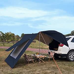 10x16 ft Car Side Awning with Pole Camping Tarp with Screen Window Car Tent for Cars Vans SUV Sun Shelter (Black)