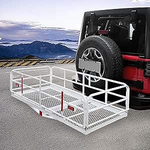 500 Lbs Heavy Duty Hitch Mount Cargo Carrier 60" x 24" x 14.4" Folding Cargo Rack Rear Luggage Basket Fits 2" Receiver for Car SUV Camping Traveling (White)