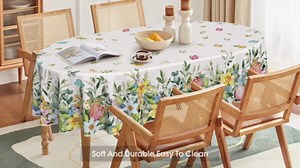Horaldaily Spring Tablecloth 70×70 Inch Round, Colorful Hydrangea Tulip Flower Butterfly Washable Seasonal Table Cover for Party Picnic Dinner Decor