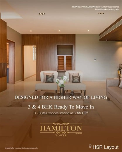 Hamilton Tower - Designed for a higher way of living. ✅ 3 & 4 BHK Apartments | Starting at 3.88 CR* ✅ Ready to Move In 📍 HSR Layout, Bangalore To know more about our project click https://pacificacompanies.co.in/hamilton-tower/ Terms & Conditions Apply RERA No.: PRM/KA/RERA/1251/310/PR/140223/005705 https://rera.karnataka.gov.in #HamiltonTower #LuxuryLiving #BangaloreHomes #HSRLayout #BangaloreRealEstate #realestate #trending #instagood #Pacificacompanies | Pacifica Companies