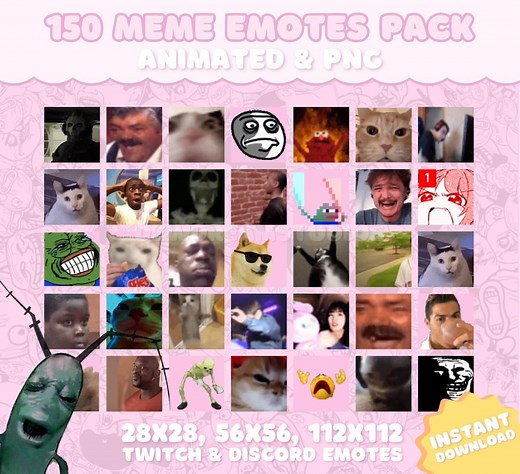 150 Meme Emotes Pack for Twitch, Youtube, Discord, Kick | Cute & Funny Twitch Emotes | Meme GIF PNG Pack - Etsy