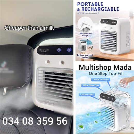 💧 Climatiseur portable, mini ventilateur USB, refroidisseur d'air, humidificateur portable silencieux, 2 vitesses de ventilateur, 2 modes de brumisation, convient pour la maison, le bureau etc. 💧 ✅ 60 000Ar - Climatiseur portable Technologie avancée de refroidissement Contrairement à d'autres refroidisseurs d'air, notre climatiseur portable utilise la technologie de brumisation ultrasonique pour atomiser les molécules d'eau dans le réservoir d'eau en particules ultrafines, puis souffle de l'ai