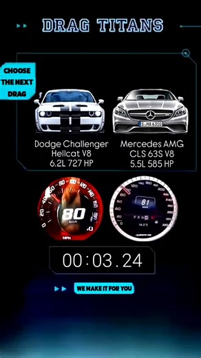 727 hp Dodge Challenger Hellcat V8 vs Mercedes AMG CLS 63S V8 585 HP#Dodge #hellcat #drag #Mercedes