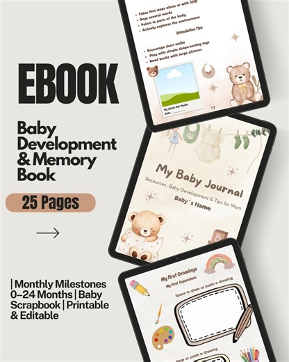Baby Memory Book & Development Tracker | 0-24 Months Milestones Journal (printable PDF) - Etsy