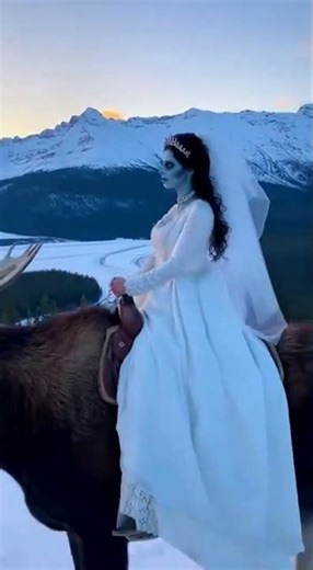 Victorian Corpse Bride Rides Moose @RockyMountains🤍🌲🖤#gothic#victoriangoth#corpsebride#gothicspirit