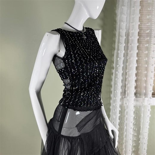 Y2K 90s Formula X Black Sequin Mesh Tank Top — Made in USA — M (fits S–M) New Y - Etsy