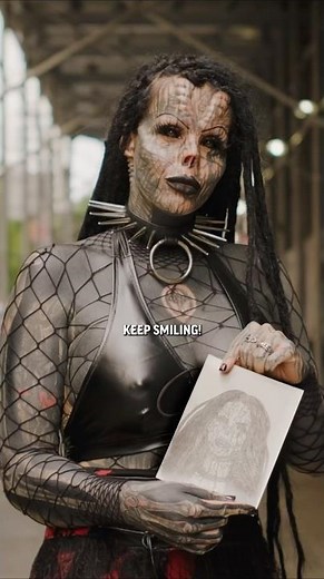 I drew a woman with insane body modifications and tattoos