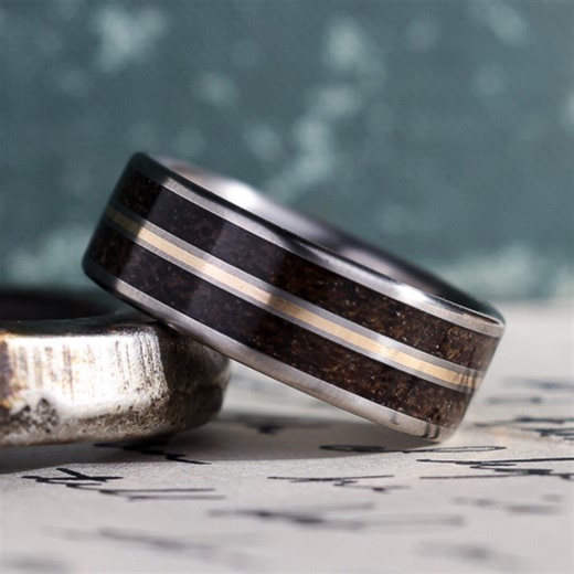 (In-Stock) The Infantryman | Men's Titanium Wedding Band with WWI Olive Drab Uniform & Metal Inlay - Size 10.75 | 8mm Wide