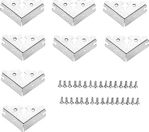 dophee 8Pcs Decorative Corner Protectors, Retro Style Edge Safety Guards Covers for Picture Frame Album Jewelry Box Gift Box Wooden Case Chest Tables Cabinet Furniture, 1.34"x1.34"-Silver
