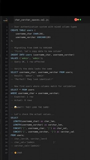 CHAR vs VARCHAR Comparison Returns ZERO Rows?! #trailingspaces