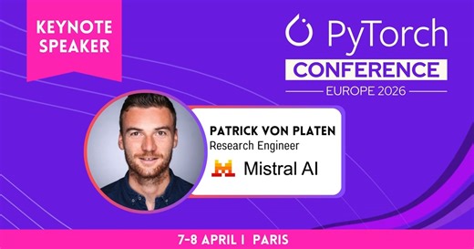 The creator of Diffusers & former core maintainer of Transformers is coming to Paris! 🎨Patrick von Platen of @MistralAI joins #PyTorchCon Europe to discuss scalable #AI systems & his work on vLLM.📍 Paris | 7-8 AprilLearn more: https://t.co/LrfPfk8uQ2Register: