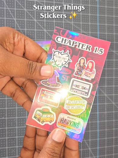 I'm obsessed with making stickers sheets & will make them any chance i get! I made these stranger things sticker sheets using matte sticker paper, holographic laminate and my Cricut! #strangerthings #strangerthings5 #stickers #cricut #tutorials
