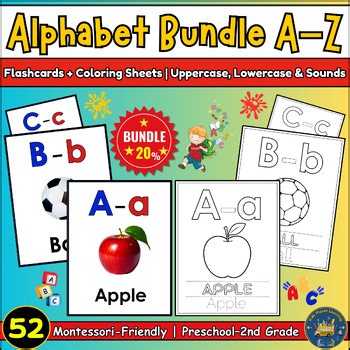 Alphabet Teaching Bundle A–Z | Flashcards & Phonics Coloring Sheets for Early