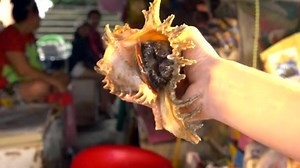 Traditional Thai sea food market, with fresh seafood