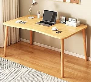 Modern Wooden Computer Desk, Curved Edge Design, Natural Oak Finish (Nordic Maple Color, 32 * 16 * 29.2)