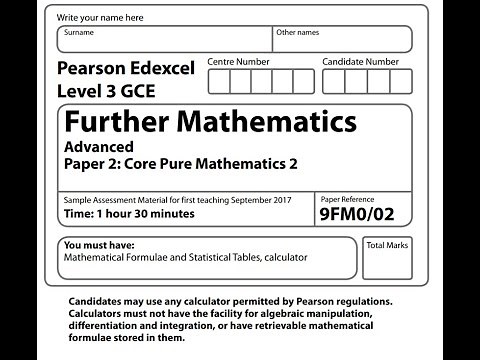 Core Pure paper 2 Sample Pearson Edexcel A level Further maths