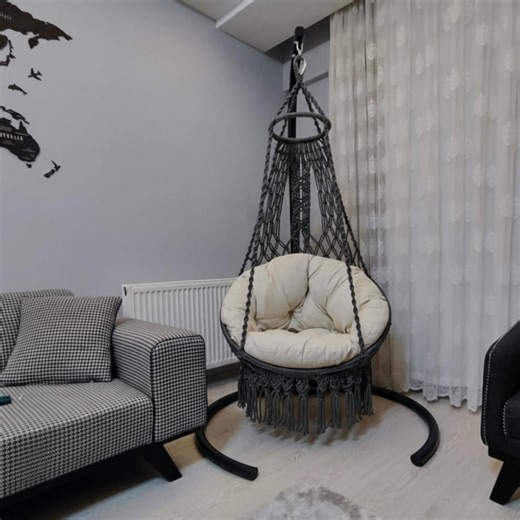 Handmade Macrame Hammock Chair - Boho Hanging Swing Chair for Indoor & Outdoor - Mİs38002-anthracite Grey - Etsy