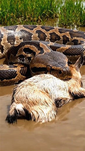 Giant Python Swallowing a Goat Alive in Shallow Water | Realistic Scene #shorts