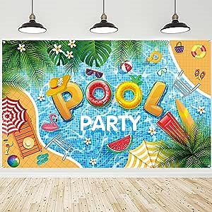 Roetyce Pool Party Decorations, Pool Party Backdrop 5.9 x 3.6 Ft，Pool Party Supplies for Adults Kids, Swimming Pool Party Banner Decor, Summer Beach Party Decorations Pool Birthday Party Background