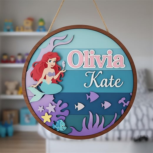 Personalized Little Mermaid Nursery Name Sign, Custom 3D Wood Name Sign for Girl Room, Under the Sea Baby Gift, Ariel Themed Wall Art - Etsy