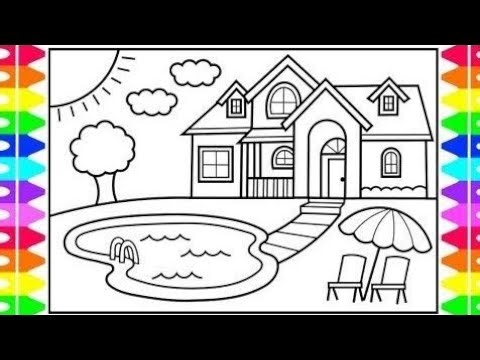 How to Draw a Big House 💜❤️💙 Step by Step drawing, painting & Coloring for Kid's 💙