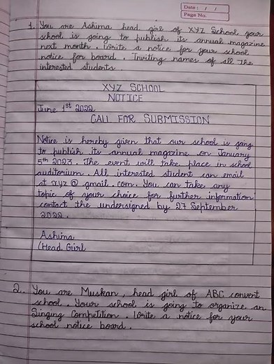 Notice Writing class 12 (Format and Notice)