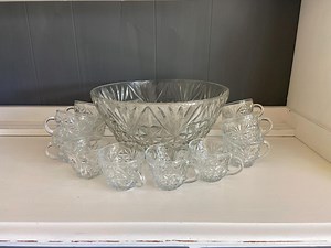Vintage Anchor Hocking Glass Punch Bowl Set With 12 Cups – 12" Diameter – Mid-century Party Serving – Excellent Condition - Etsy