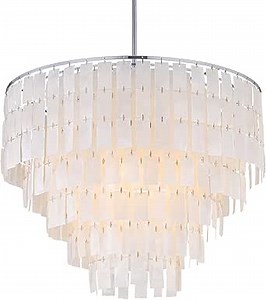 TOCHIC Capiz Shell Chandelier, 6-Light Chandelier for Dining Room, Coastal Chandelier with Natural Shells, Round Boho Light Fixtures for Bedroom, Living Room, Kitchen and Foyer, Chrome, W-23.62"