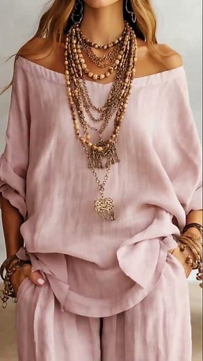 Casual Light Pink Linen Wide-leg Pants Set #fashion #style#summer #beauty